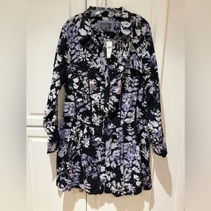 Anthropologie Corset Shirt Dress Size 24W Black Motif Purple Floral NWT Cotton